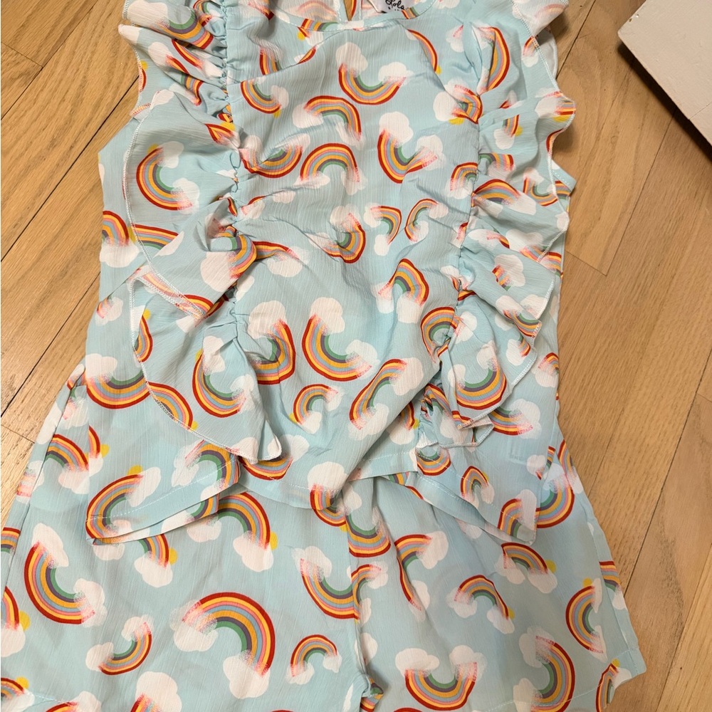 Lola and the Boys Light Blue Rainbow Ruffle short set